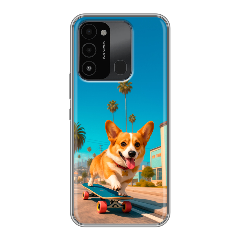 Силиконовый противоударный чехол на Tecno Spark Go 2022 с принтом Корги на скейте Силиконовый противоударный чехол на Tecno Spark Go 2022 с принтом Корги на скейте