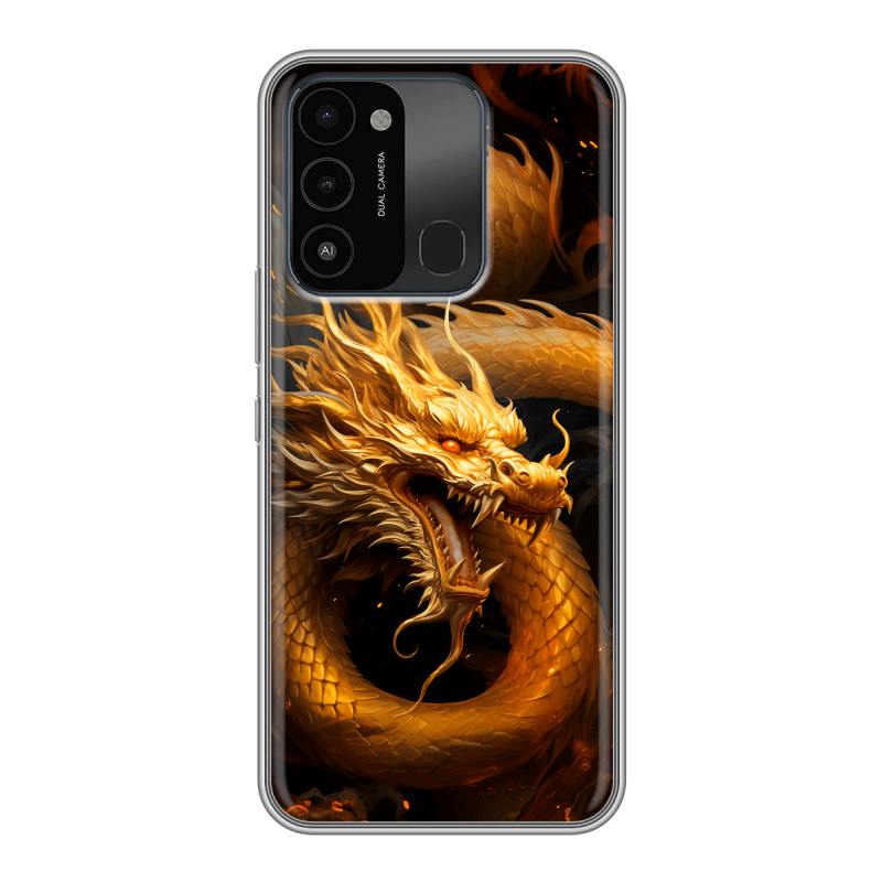 Силиконовый противоударный чехол на Tecno Spark Go 2022 с принтом Золотой дракон Силиконовый противоударный чехол на Tecno Spark Go 2022 с принтом Золотой дракон
