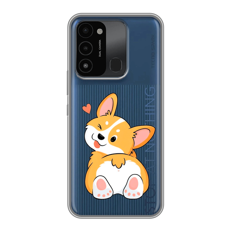 Силиконовый противоударный чехол на Tecno Spark Go 2022 с принтом Корги Силиконовый противоударный чехол на Tecno Spark Go 2022 с принтом Корги