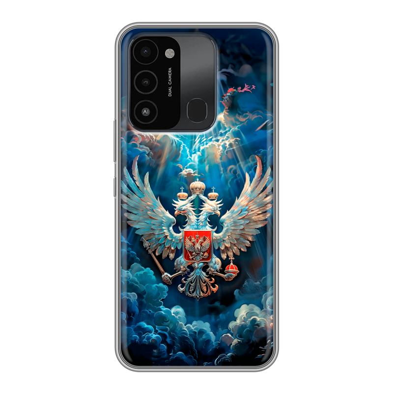 Силиконовый противоударный чехол на Tecno Spark Go 2022 с принтом Герб флаг России Силиконовый противоударный чехол на Tecno Spark Go 2022 с принтом Герб флаг России