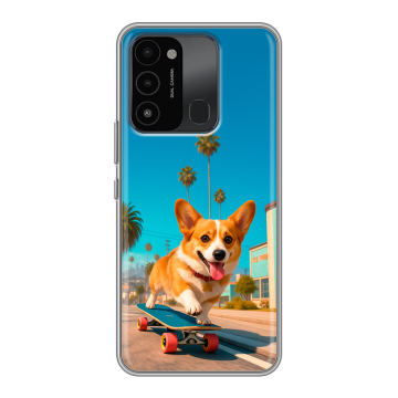 Силиконовый противоударный чехол на Tecno Spark 8C с принтом Корги на скейте Силиконовый противоударный чехол на Tecno Spark 8C с принтом Корги на скейте