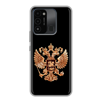 Силиконовый противоударный чехол на Tecno Spark 8C с принтом Герб России золотой