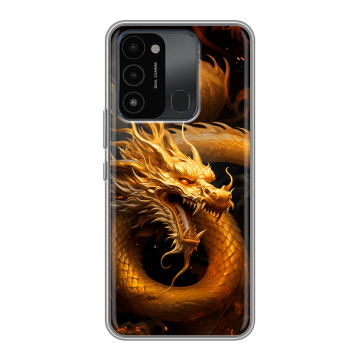 Силиконовый противоударный чехол на Tecno Spark 8C с принтом Золотой дракон