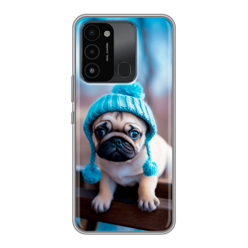 Силиконовый противоударный чехол на Tecno Spark 8C с принтом Мопс в шапке Силиконовый противоударный чехол на Tecno Spark 8C с принтом Мопс в шапке