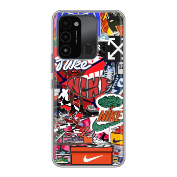 Силиконовый противоударный чехол на Tecno Spark 8C с принтом Найк Nike яркий Силиконовый противоударный чехол на Tecno Spark 8C с принтом Найк Nike яркий