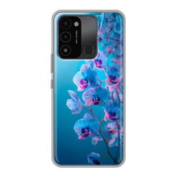 Силиконовый противоударный чехол на Tecno Spark 8C с принтом голубые орхидеи Силиконовый противоударный чехол на Tecno Spark 8C с принтом голубые орхидеи