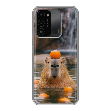 Силиконовый противоударный чехол на Tecno Spark 8C с принтом Капибара с апельсином Силиконовый противоударный чехол на Tecno Spark 8C с принтом Капибара с апельсином