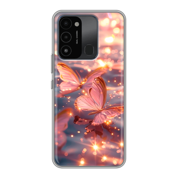 Силиконовый противоударный чехол на Tecno Spark 8C с принтом бабочки розовые Силиконовый противоударный чехол на Tecno Spark 8C с принтом бабочки розовые