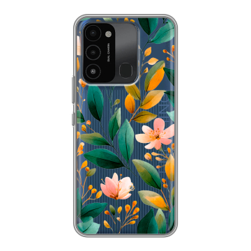 Силиконовый противоударный чехол на Tecno Spark 8C с принтом Цветы паттерн Силиконовый противоударный чехол на Tecno Spark 8C с принтом Цветы паттерн