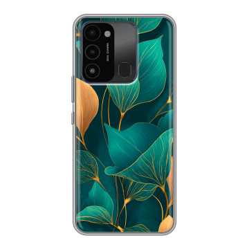 Силиконовый противоударный чехол на Tecno Spark 8C с принтом Листья и золото Силиконовый противоударный чехол на Tecno Spark 8C с принтом Листья и золото