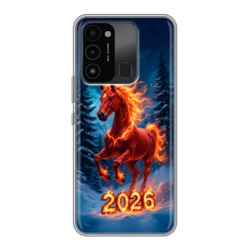Силиконовый противоударный чехол на Tecno Spark 8C с принтом Новый год коня