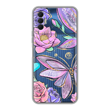 Силиконовый чехол на Tecno Spark 8P с принтом Бабочки и цветы Силиконовый чехол на Tecno Spark 8P с принтом Бабочки и цветы