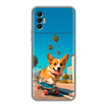 Силиконовый чехол на Tecno Spark 8P с принтом Корги на скейте Силиконовый чехол на Tecno Spark 8P с принтом Корги на скейте