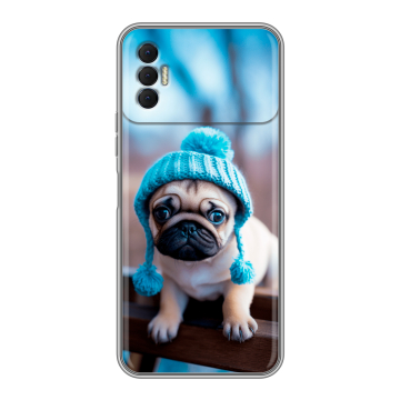 Силиконовый чехол на Tecno Spark 8P с принтом Мопс в шапке Силиконовый чехол на Tecno Spark 8P с принтом Мопс в шапке