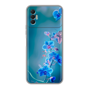 Силиконовый чехол на Tecno Spark 8P с принтом Голубые цветы Силиконовый чехол на Tecno Spark 8P с принтом Голубые цветы