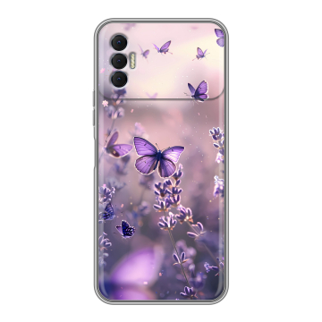 Силиконовый чехол на Tecno Spark 8P с принтом бабочки и лаванда Силиконовый чехол на Tecno Spark 8P с принтом бабочки и лаванда