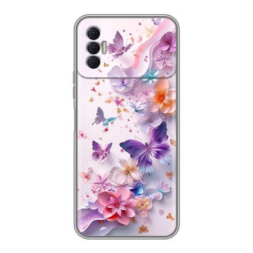 Силиконовый чехол на Tecno Spark 8P с принтом цветы бабочки Силиконовый чехол на Tecno Spark 8P с принтом цветы бабочки