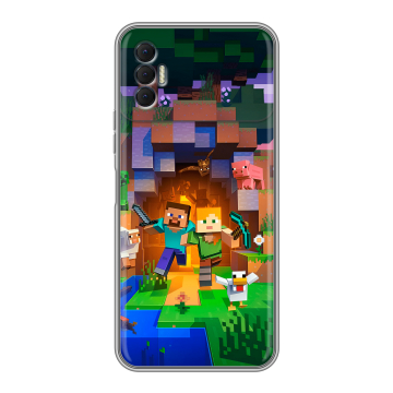 Силиконовый чехол на Tecno Spark 8P с принтом Майнкрафт Minecraft
