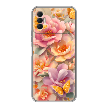 Силиконовый чехол на Tecno Spark 8P с принтом Цветы и бабочки