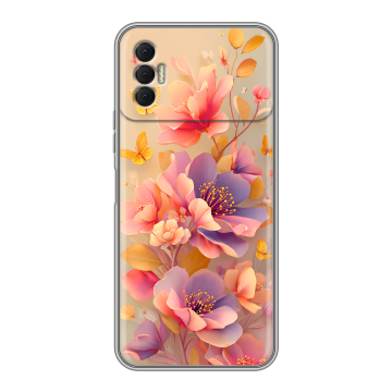 Силиконовый чехол на Tecno Spark 8P с принтом Цветы и бабочки