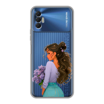 Силиконовый чехол на Tecno Spark 8P с принтом девушка цветы