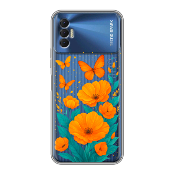 Силиконовый чехол на Tecno Spark 8P с принтом цветы бабочки