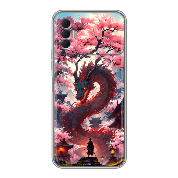 Силиконовый чехол на Tecno Spark 8P с принтом Дракон Японский Силиконовый чехол на Tecno Spark 8P с принтом Дракон Японский