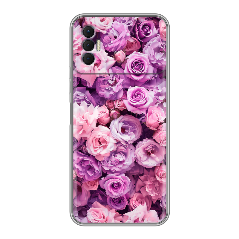 Силиконовый противоударный чехол на Tecno Spark 8P с принтом лавандовые розы Силиконовый противоударный чехол на Tecno Spark 8P с принтом лавандовые розы