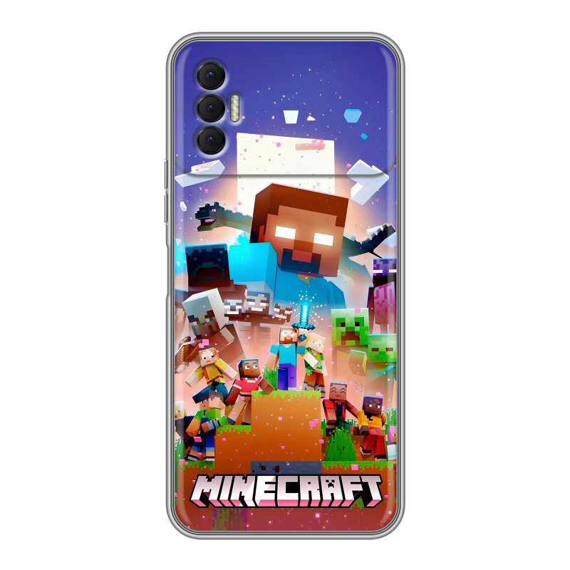 Силиконовый противоударный чехол на Tecno Spark 8P с принтом Майнкрафт Minecraft Силиконовый противоударный чехол на Tecno Spark 8P с принтом Майнкрафт Minecraft