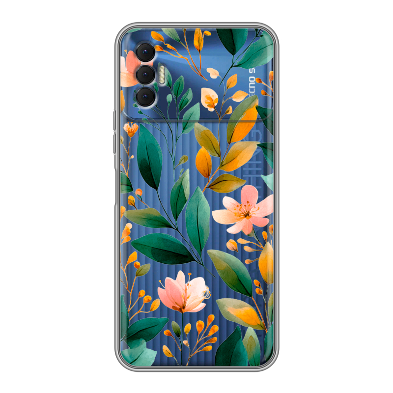 Силиконовый чехол на Tecno Spark 8P с принтом Цветы паттерн Силиконовый чехол на Tecno Spark 8P с принтом Цветы паттерн
