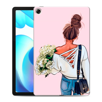 Силиконовый чехол на планшета Realme Pad с принтом Девушка и букет