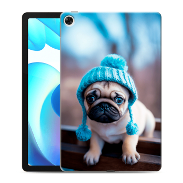Силиконовый чехол на Realme Pad с принтом Мопс в шапке