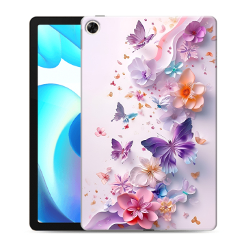 Силиконовый чехол на Realme Pad с принтом цветы бабочки Силиконовый чехол на Realme Pad с принтом цветы бабочки
