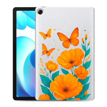 Силиконовый чехол на Realme Pad с принтом цветы бабочки Силиконовый чехол на Realme Pad с принтом цветы бабочки