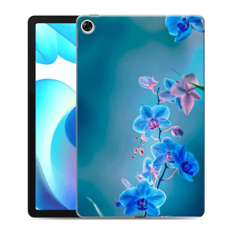 Силиконовый чехол на Realme Pad с принтом Голубые цветы Силиконовый чехол на Realme Pad с принтом Голубые цветы