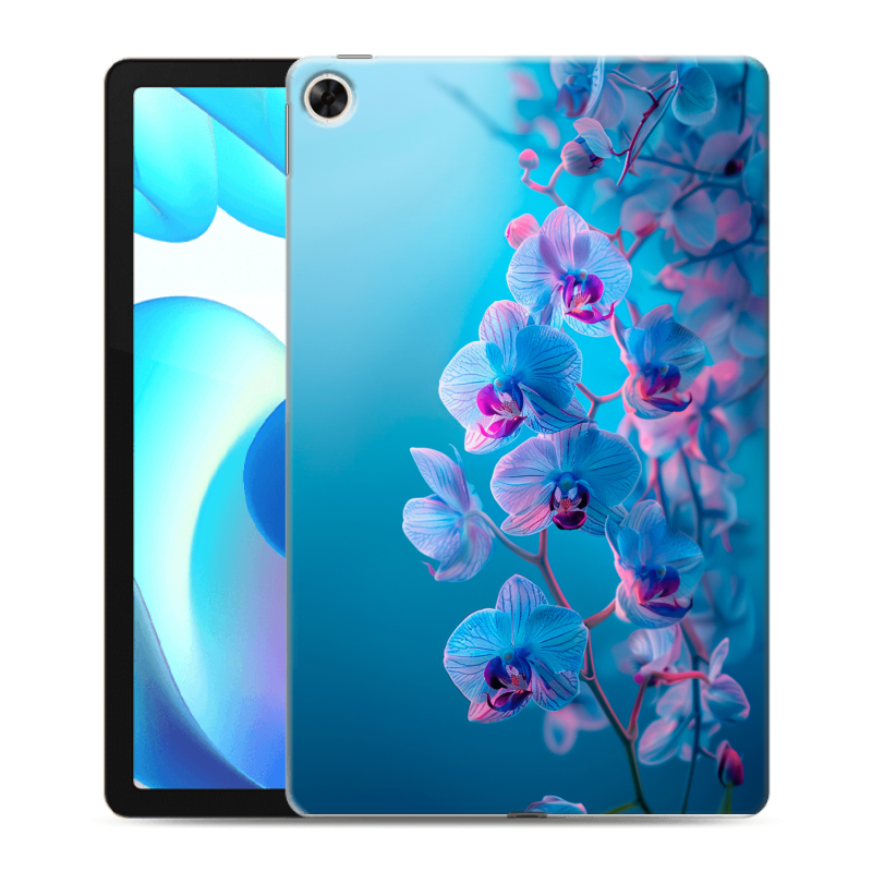 Силиконовый чехол на Realme Pad с принтом голубые орхидеи Силиконовый чехол на Realme Pad с принтом голубые орхидеи