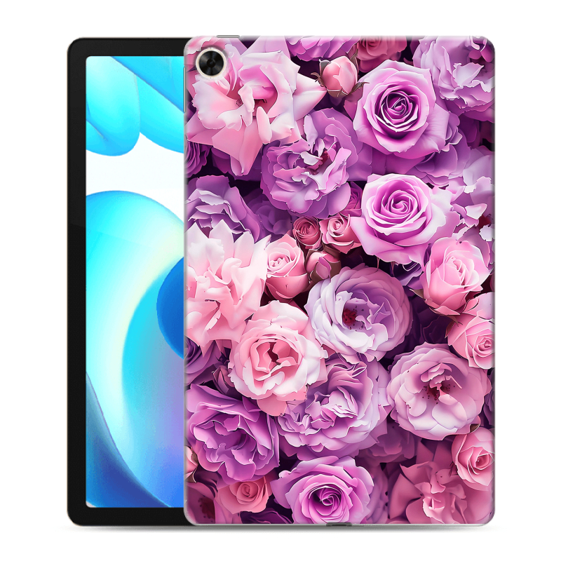 Силиконовый чехол на Realme Pad с принтом лавандовые розы Силиконовый чехол на Realme Pad с принтом лавандовые розы