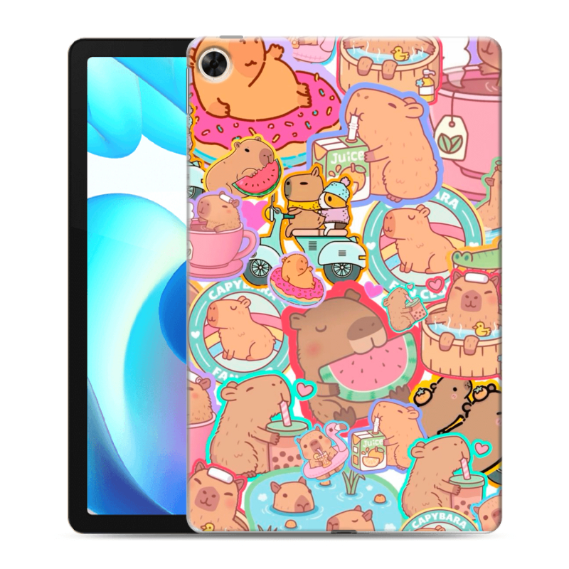 Силиконовый чехол на Realme Pad с принтом капибары Силиконовый чехол на Realme Pad с принтом капибары