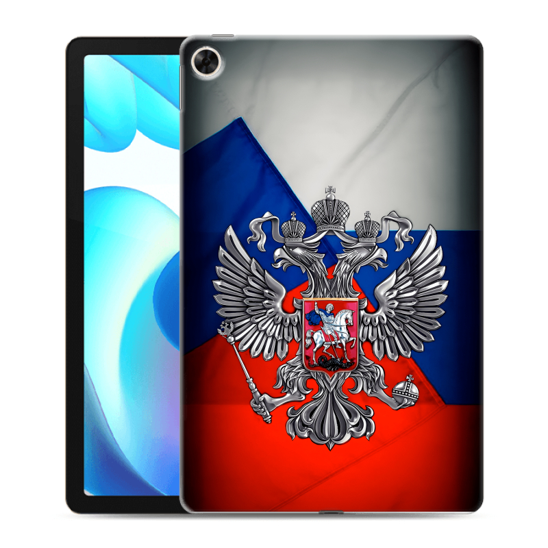 Силиконовый противоударный чехол на Realme Pad с принтом Флаг России Силиконовый противоударный чехол на Realme Pad с принтом Флаг России