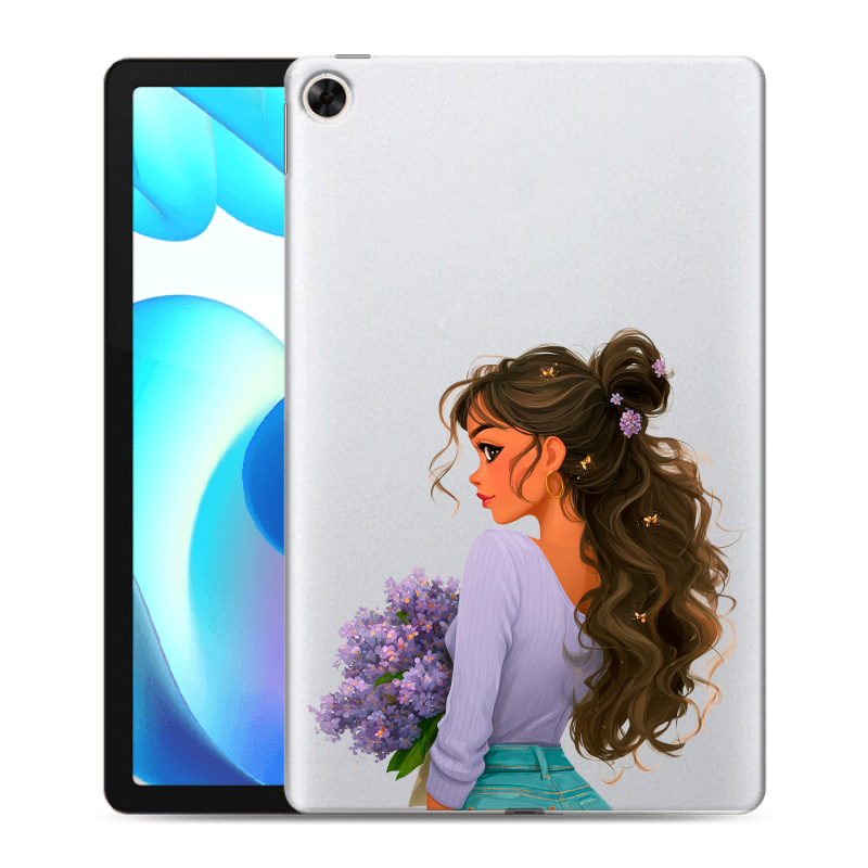 Силиконовый чехол на Realme Pad с принтом девушка цветы Силиконовый чехол на Realme Pad с принтом девушка цветы