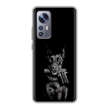Силиконовый чехол на Xiaomi 12 с принтом Доберман и пистолет