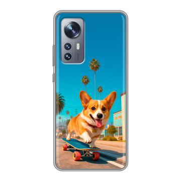 Силиконовый чехол на Xiaomi 12 с принтом Корги на скейте Силиконовый чехол на Xiaomi 12 с принтом Корги на скейте
