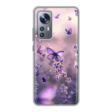 Силиконовый чехол на Xiaomi 12 с принтом бабочки и лаванда Силиконовый чехол на Xiaomi 12 с принтом бабочки и лаванда