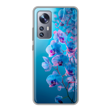 Силиконовый чехол на Xiaomi 12 с принтом голубые орхидеи Силиконовый чехол на Xiaomi 12 с принтом голубые орхидеи