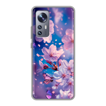 Силиконовый чехол на Xiaomi 12 с принтом цветы бабочки Силиконовый чехол на Xiaomi 12 с принтом цветы бабочки
