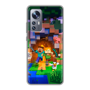 Силиконовый чехол на Xiaomi 12 с принтом Майнкрафт Minecraft