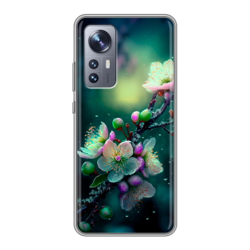 Силиконовый чехол на Xiaomi 12 с принтом Цветы и мрамор