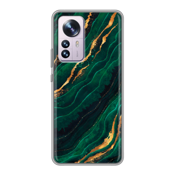 Силиконовый чехол на Xiaomi 12 Pro с принтом Мрамор зеленое золото Силиконовый чехол на Xiaomi 12 Pro с принтом Мрамор зеленое золото