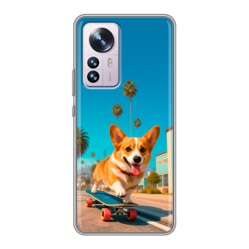 Силиконовый чехол на Xiaomi 12 Pro с принтом Корги на скейте Силиконовый чехол на Xiaomi 12 Pro с принтом Корги на скейте