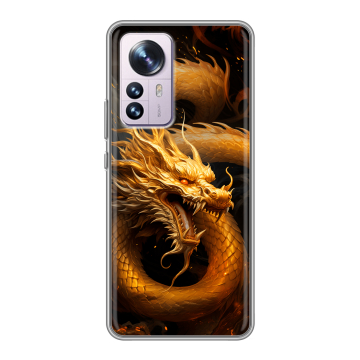 Силиконовый чехол на Xiaomi 12 Pro с принтом Золотой дракон